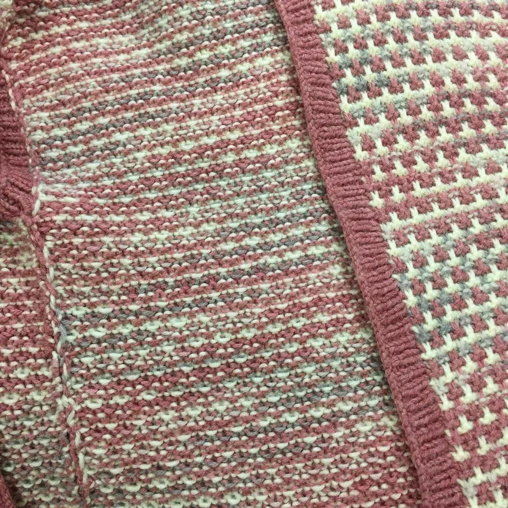 Handmade Open Front Vest Pink White Chunky Knit Sleeveless Cardigan Women Sz S